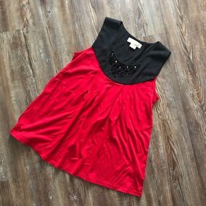 Michael Kors Red and Black Jewel Career Office Work Sleeveless Blouse